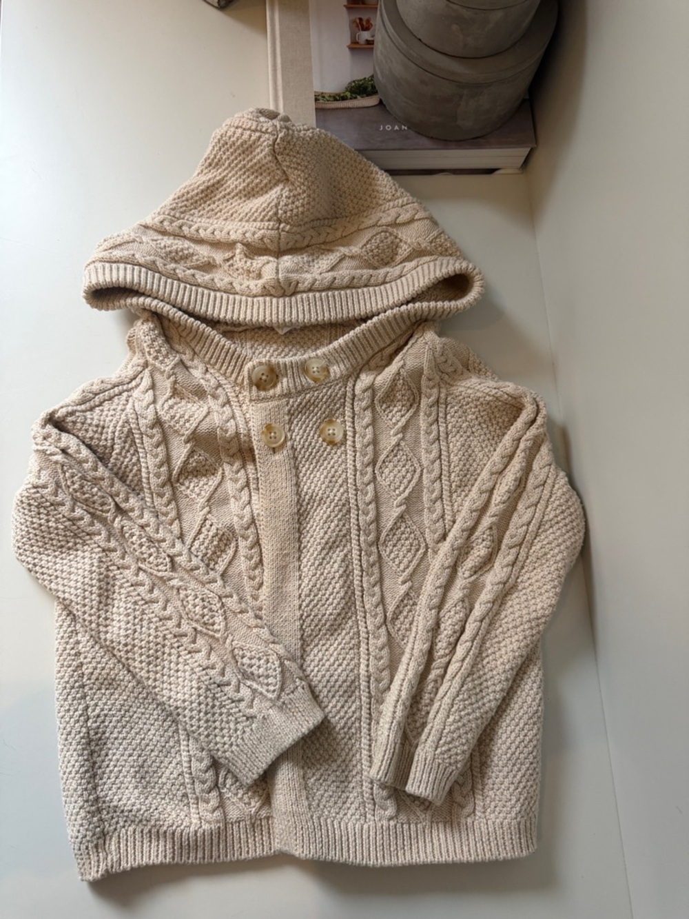 Jamie Kay Oatmeal Cable-Knit Hooded Cardigan